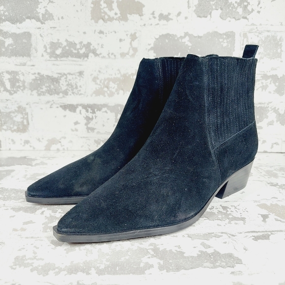 NEW Marc Fisher Black Yommi Suede Leather Block Heeled Ankle Booties W580 - Picture 2 of 10